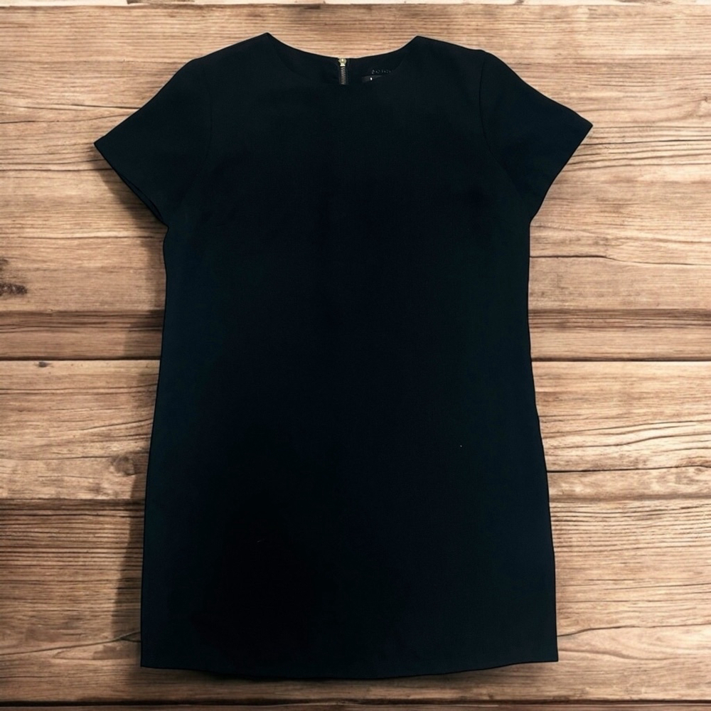 Lulus Black Shift Dress Medium Short Sleeve Gold Zipper Back Casual Chic - Picture 13 of 15